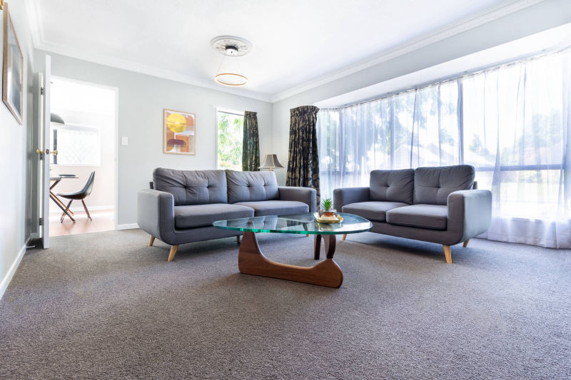 Living room of residential house at a real estate photography shoot.